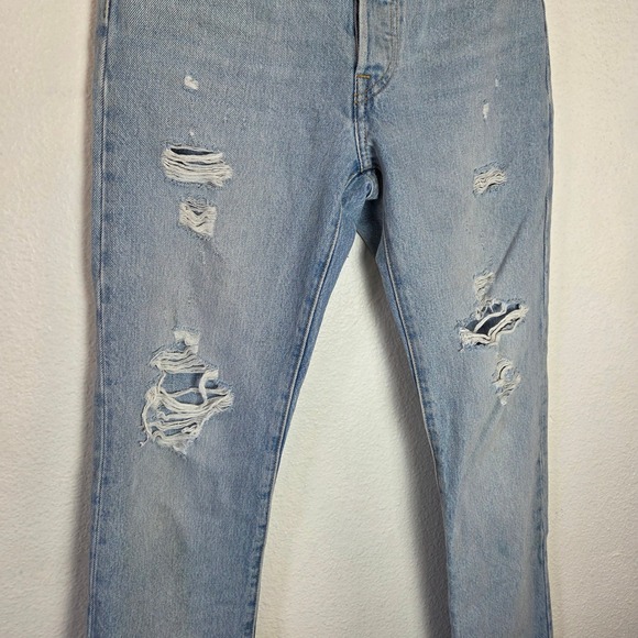 Levis 501 Jeans Womens 24x30 High Rise Straight Distressed Light Wash Raw Hem - Picture 6 of 13